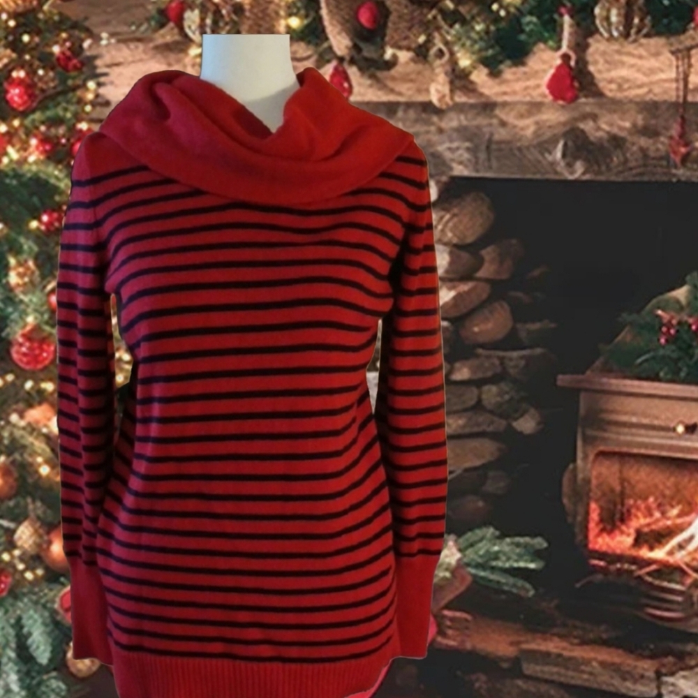 Lauren Ralph Lauren Womens Sweater Red & Black Stripe Wool Blend Size S